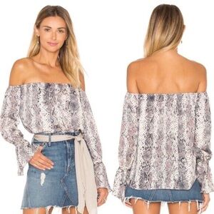 L’Academie Off-The-Shoulder Snake Print Blouse Sz M